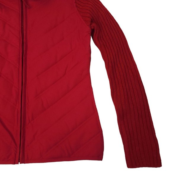 Creazioni Effeci Zip Quilted Sweater Jacket Womens M Red Faux Fur Collar NEW - Picture 13 of 16